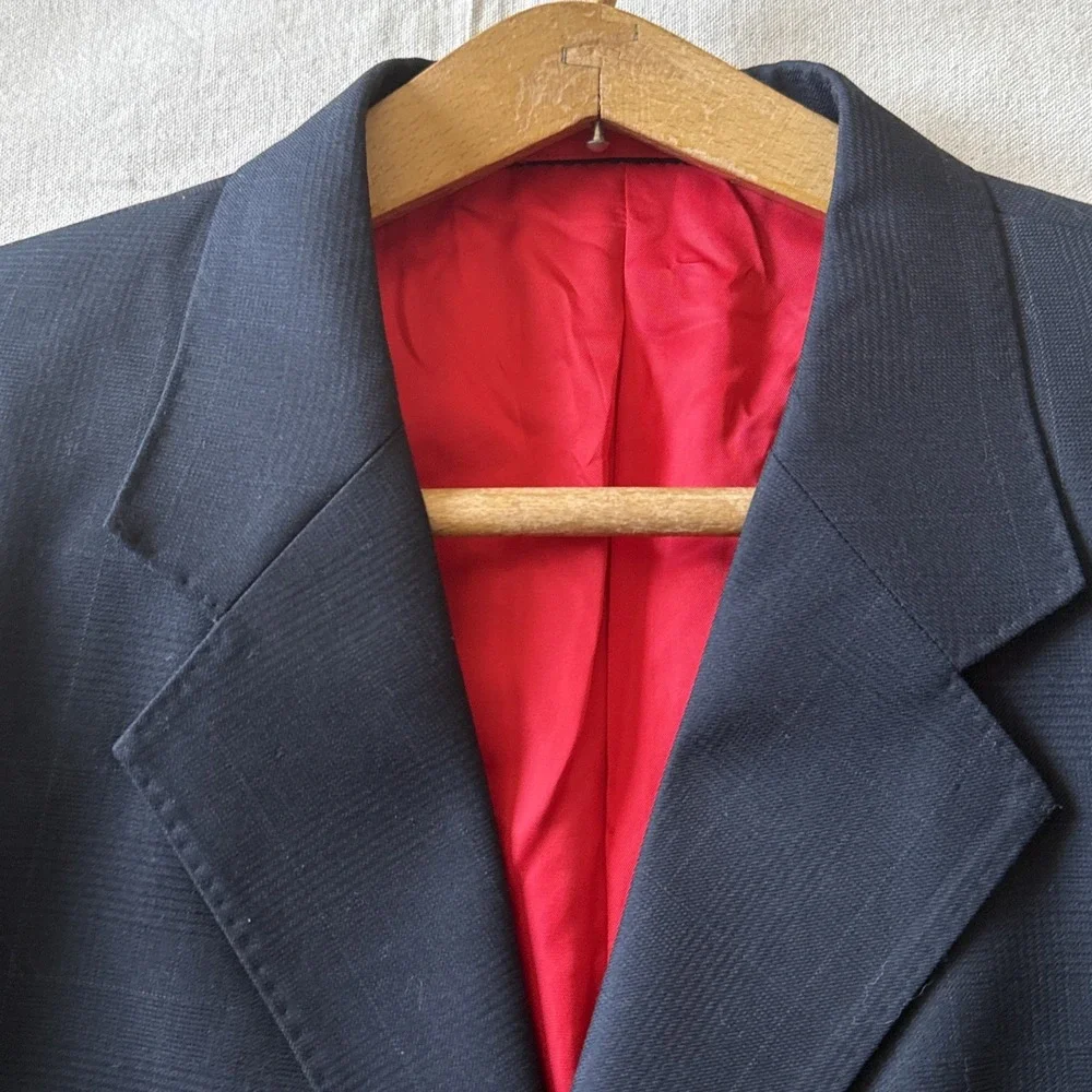 Custom Tailored Holland & Sherry Blue Plaid Wool Blazer 48